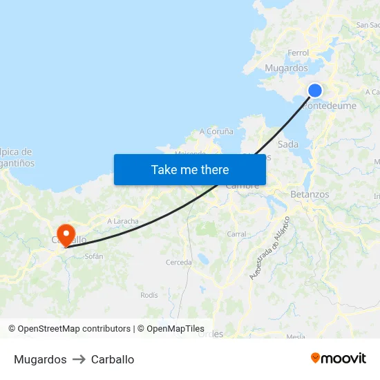 Mugardos to Carballo map