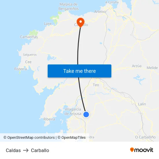 Caldas to Carballo map