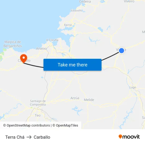 Terra Chá to Carballo map