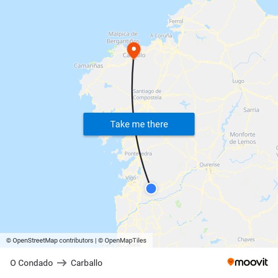 O Condado to Carballo map