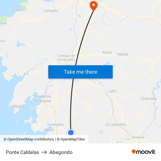Ponte Caldelas to Abegondo map