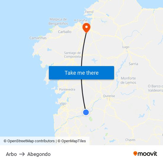 Arbo to Abegondo map