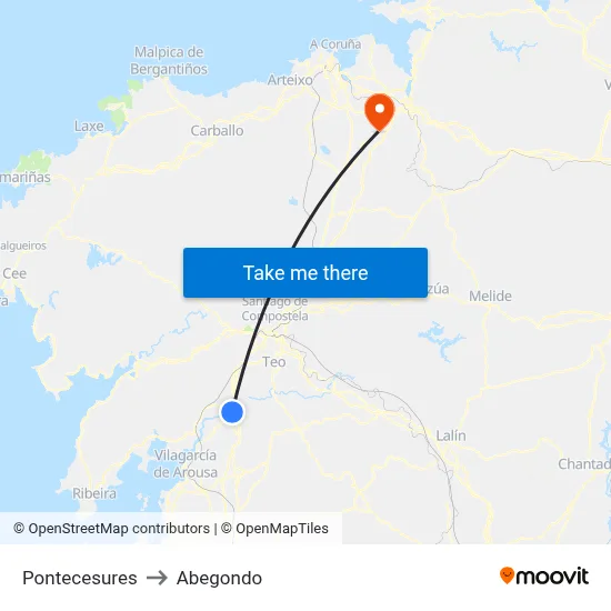 Pontecesures to Abegondo map