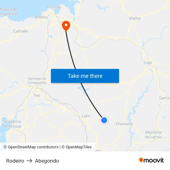 Rodeiro to Abegondo map