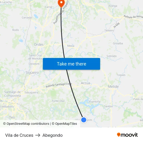Vila de Cruces to Abegondo map
