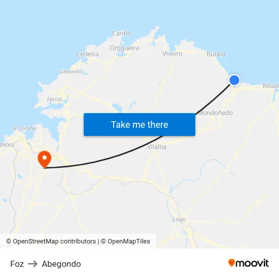 Foz to Abegondo map
