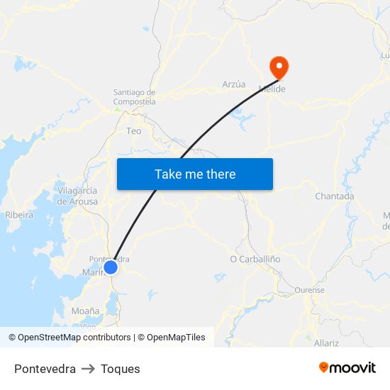 Pontevedra to Toques map