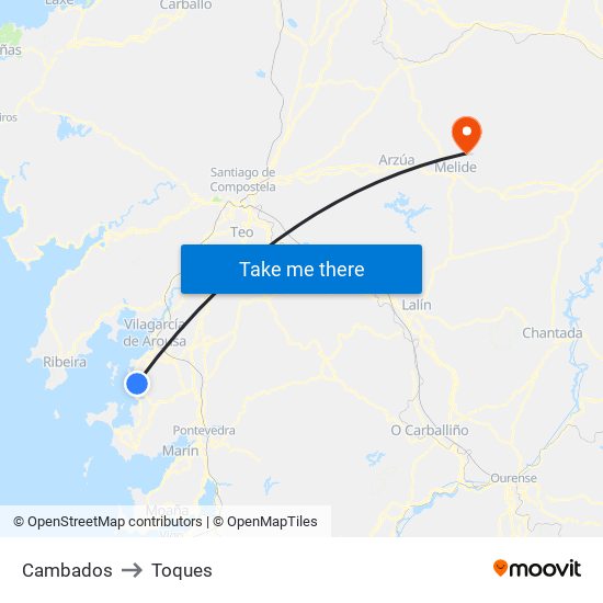 Cambados to Toques map