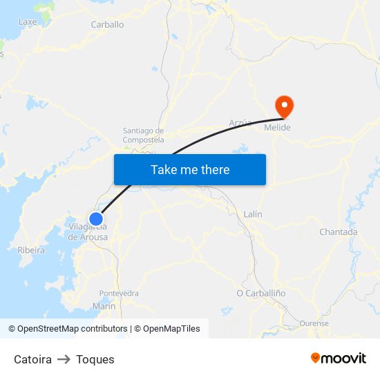 Catoira to Toques map