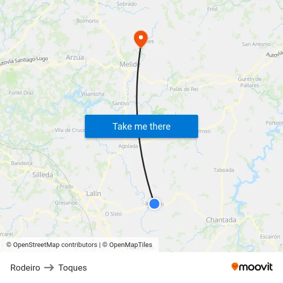Rodeiro to Toques map