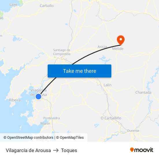 Vilagarcía de Arousa to Toques map