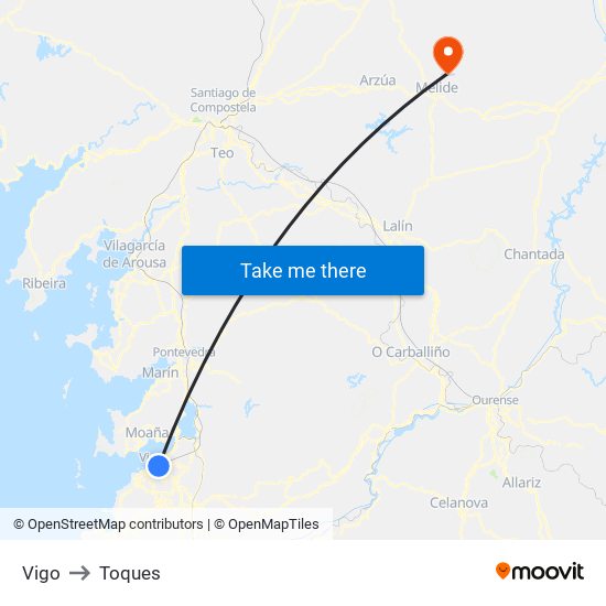 Vigo to Toques map