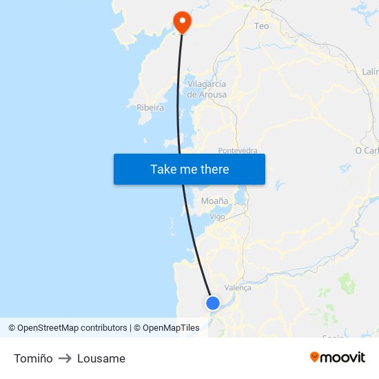 Tomiño to Lousame map