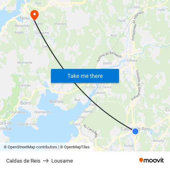 Caldas de Reis to Lousame map