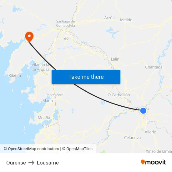 Ourense to Lousame map