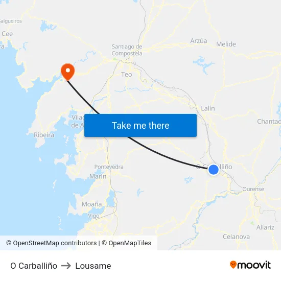O Carballiño to Lousame map