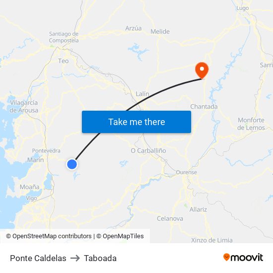 Ponte Caldelas to Taboada map