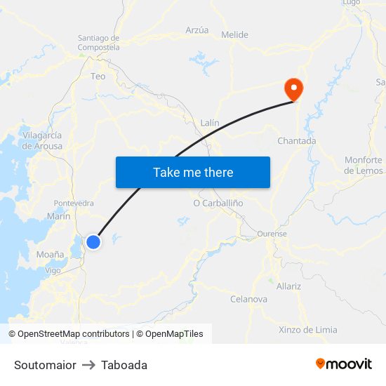 Soutomaior to Taboada map