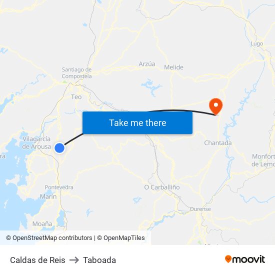 Caldas de Reis to Taboada map