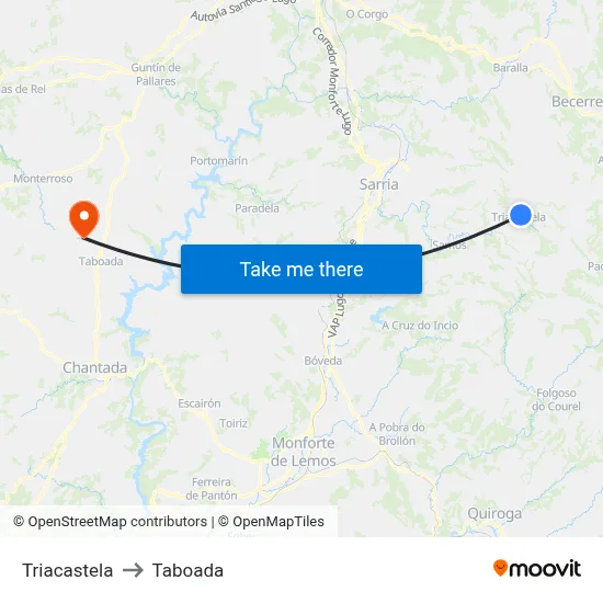 Triacastela to Taboada map