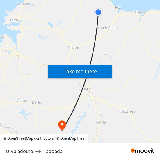 O Valadouro to Taboada map