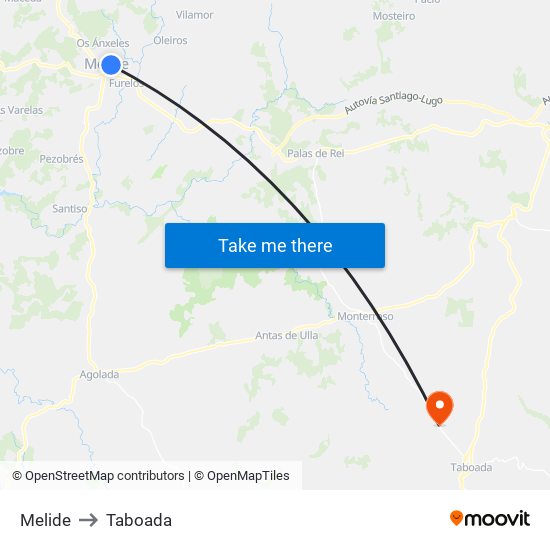 Melide to Taboada map