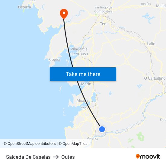 Salceda De Caselas to Outes map