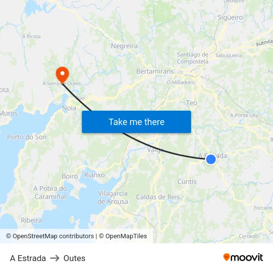 A Estrada to Outes map