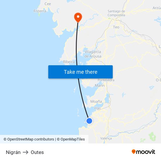Nigrán to Outes map