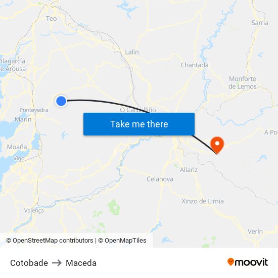 Cotobade to Maceda map