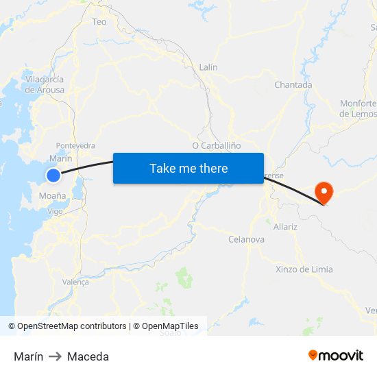 Marín to Maceda map