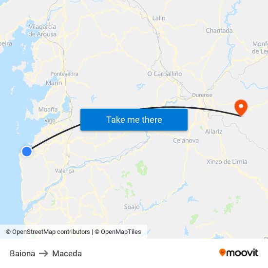 Baiona to Maceda map