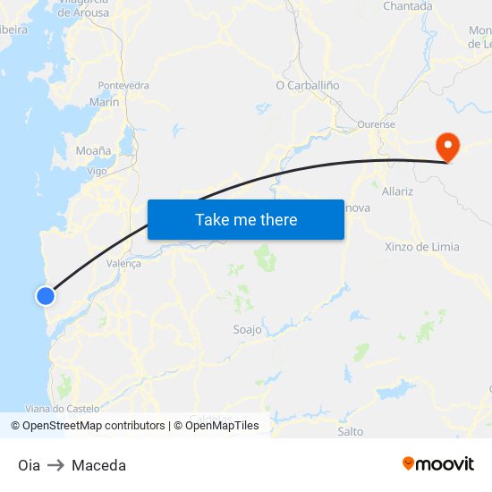 Oia to Maceda map