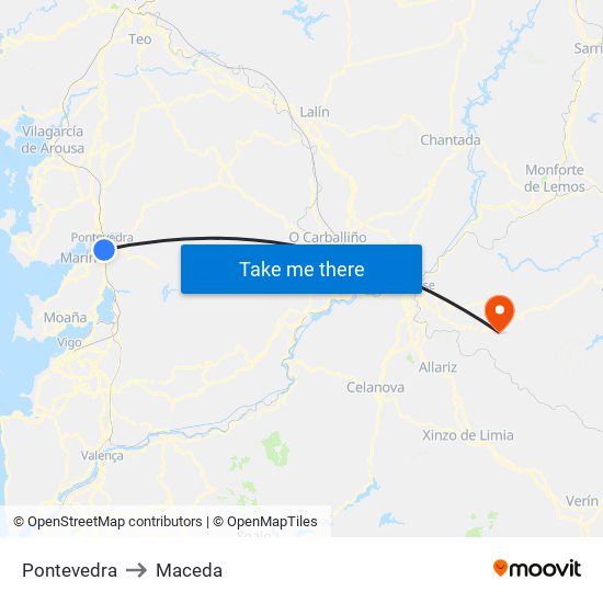 Pontevedra to Maceda map