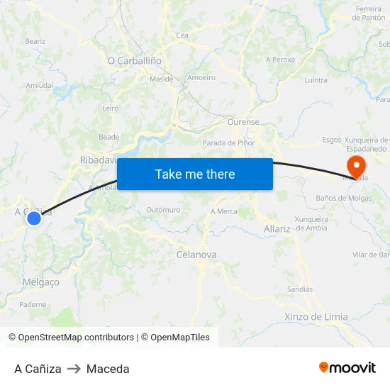 A Cañiza to Maceda map