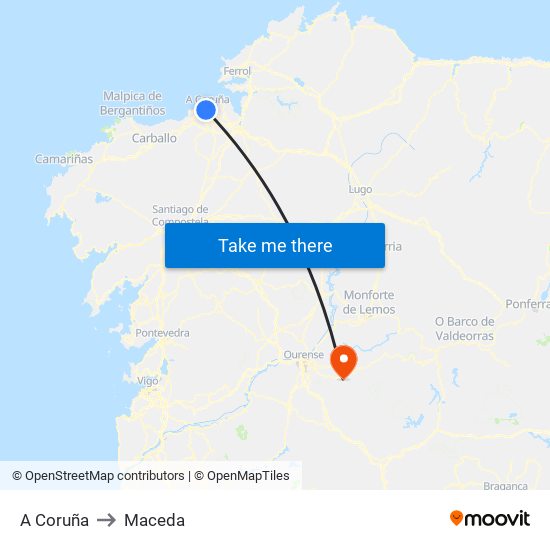 A Coruña to Maceda map