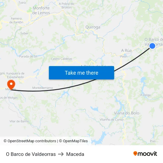 O Barco de Valdeorras to Maceda map