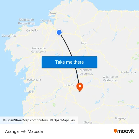 Aranga to Maceda map