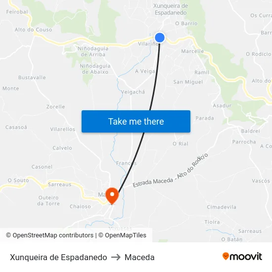 Xunqueira de Espadanedo to Maceda map
