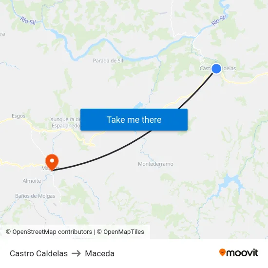 Castro Caldelas to Maceda map