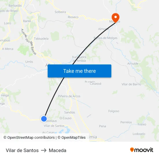 Vilar de Santos to Maceda map