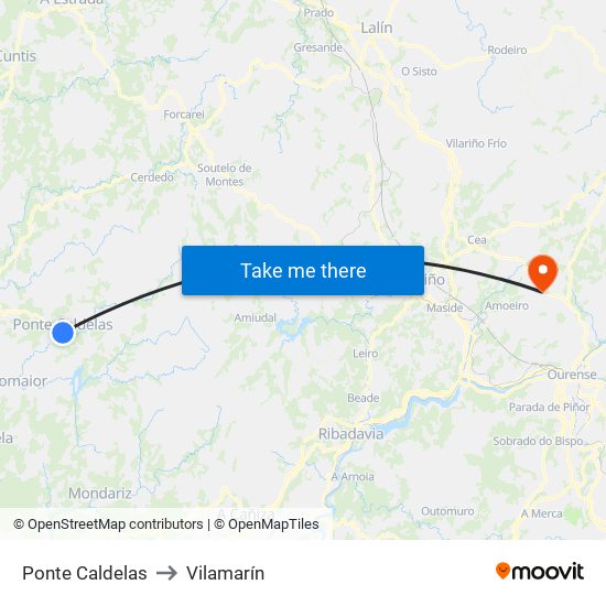 Ponte Caldelas to Vilamarín map