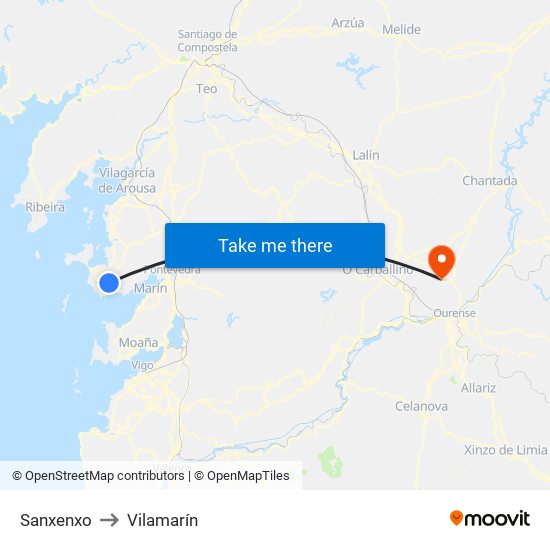 Sanxenxo to Vilamarín map