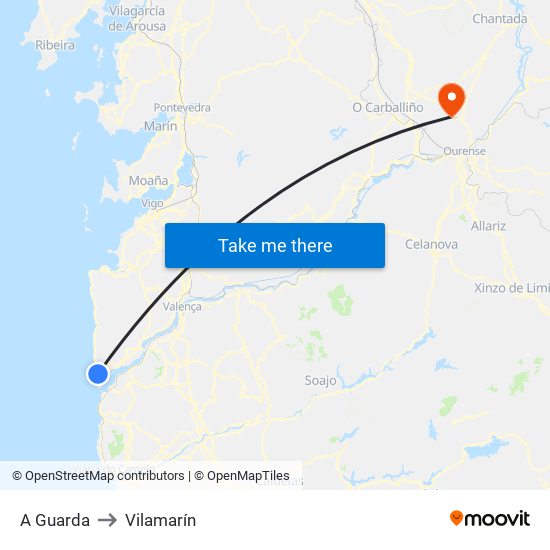 A Guarda to Vilamarín map