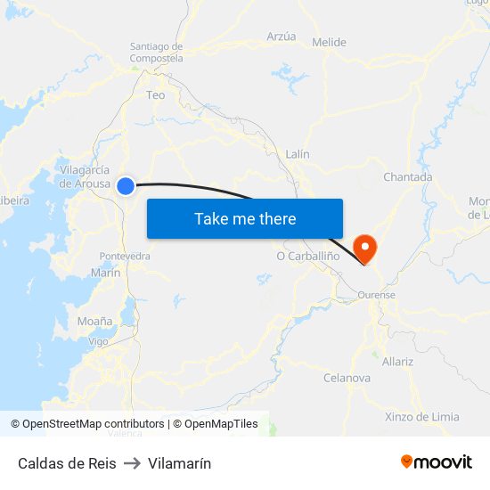 Caldas de Reis to Vilamarín map