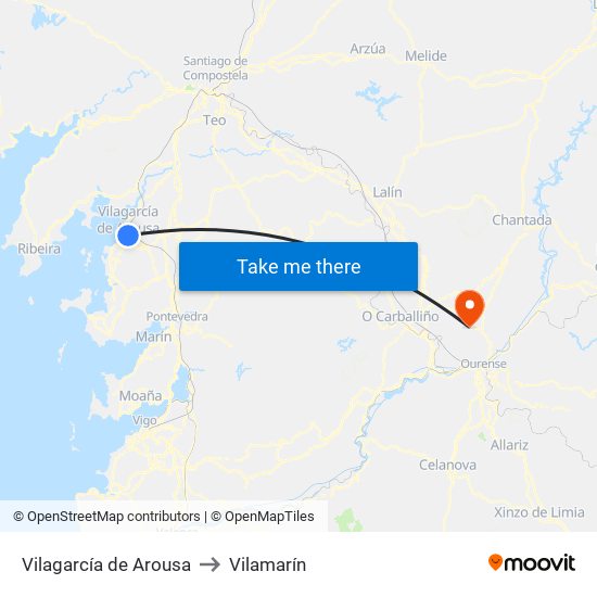 Vilagarcía de Arousa to Vilamarín map