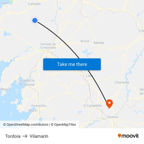 Tordoia to Vilamarín map