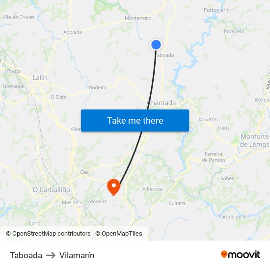 Taboada to Vilamarín map