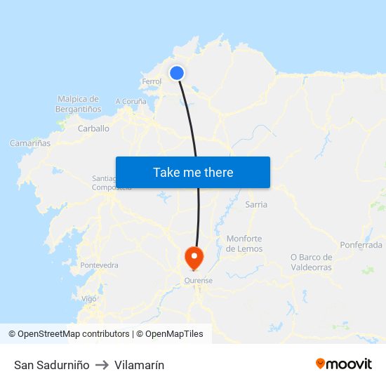 San Sadurniño to Vilamarín map