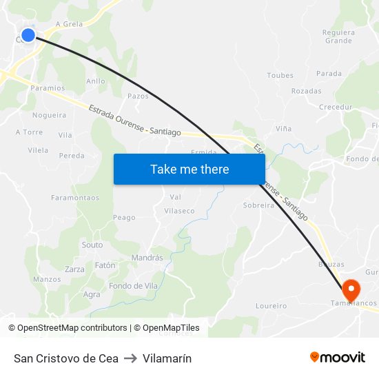 San Cristovo de Cea to Vilamarín map